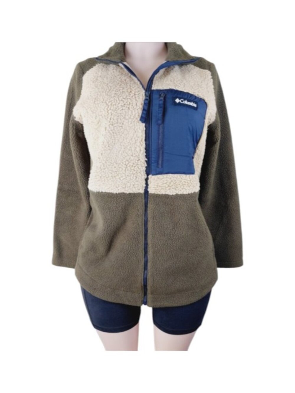 Columbia Women's Olive Beige Lodge Sherpa Full-Zip Cozy Fleece Jacket Size S